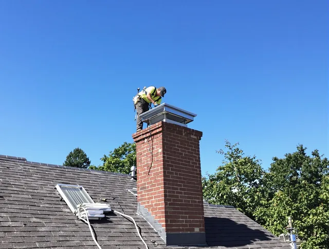 Plantation Chimney Sweep technician measuring a chimney cap in Plantation, FL
