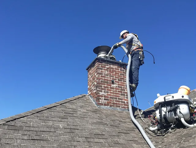Dedicated Plantation Chimney Sweep team member cleaning a chimney in Plantation, FL