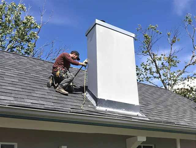 Plantation Chimney Sweep team member finishing chimney construction in Plantation, FL