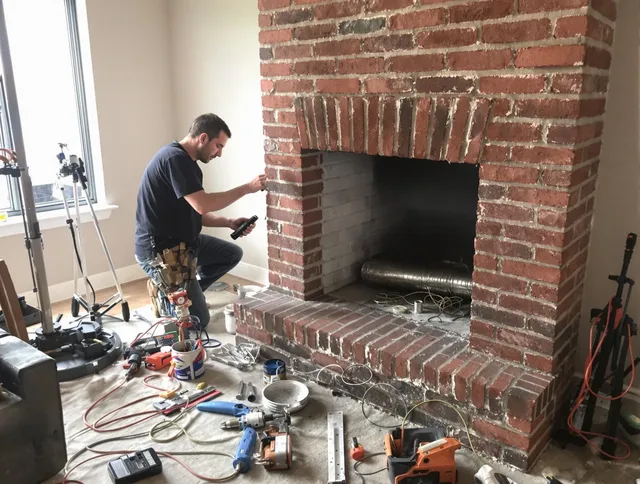Plantation Chimney Sweep specialist finalizing chimney liner service in Plantation, FL